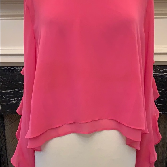Bisou Bisou pink chiffon, ruffled sleeve blouse - Picture 2 of 7